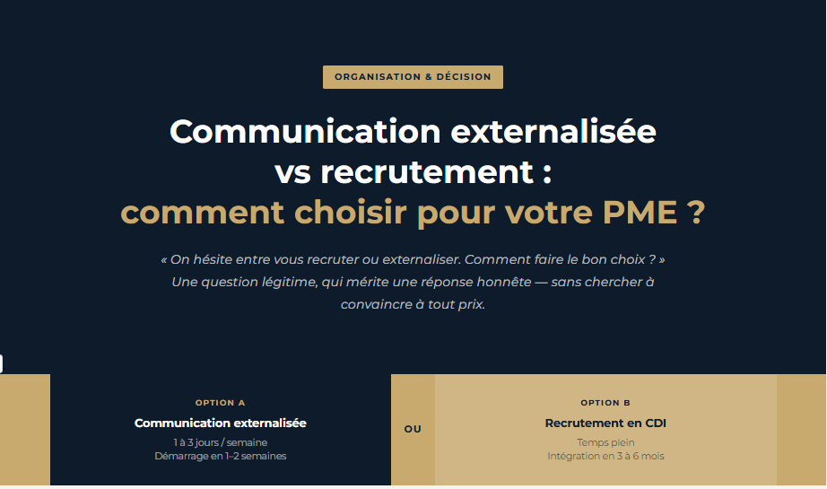Communication externalisée vs recrutement PME — comparatif Mistral Connect